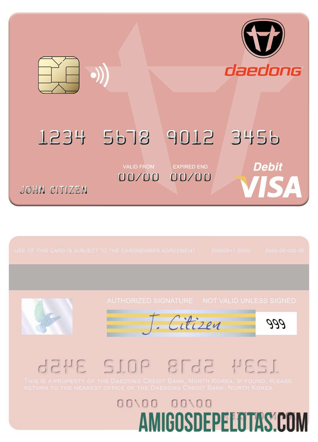 North Korea Daedong Credit Bank Visa Debit Card example